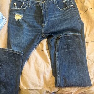 Pilcro Men’s Dark Blue Slim Straight Distressed Jeans